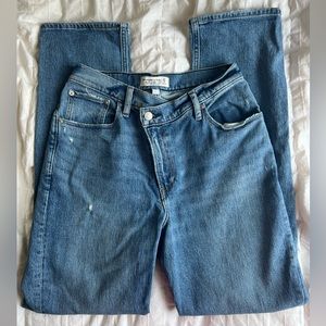 Abercrombie Curve Love Ultra High Rise 90s Straight Cut Criss Cross Jeans
